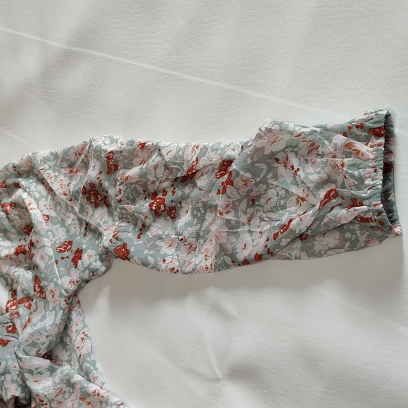 Tunic Blouse Long Sleeve Size XL Boho Green Floral Feminie Flowy Print Flowy - Picture 9 of 11